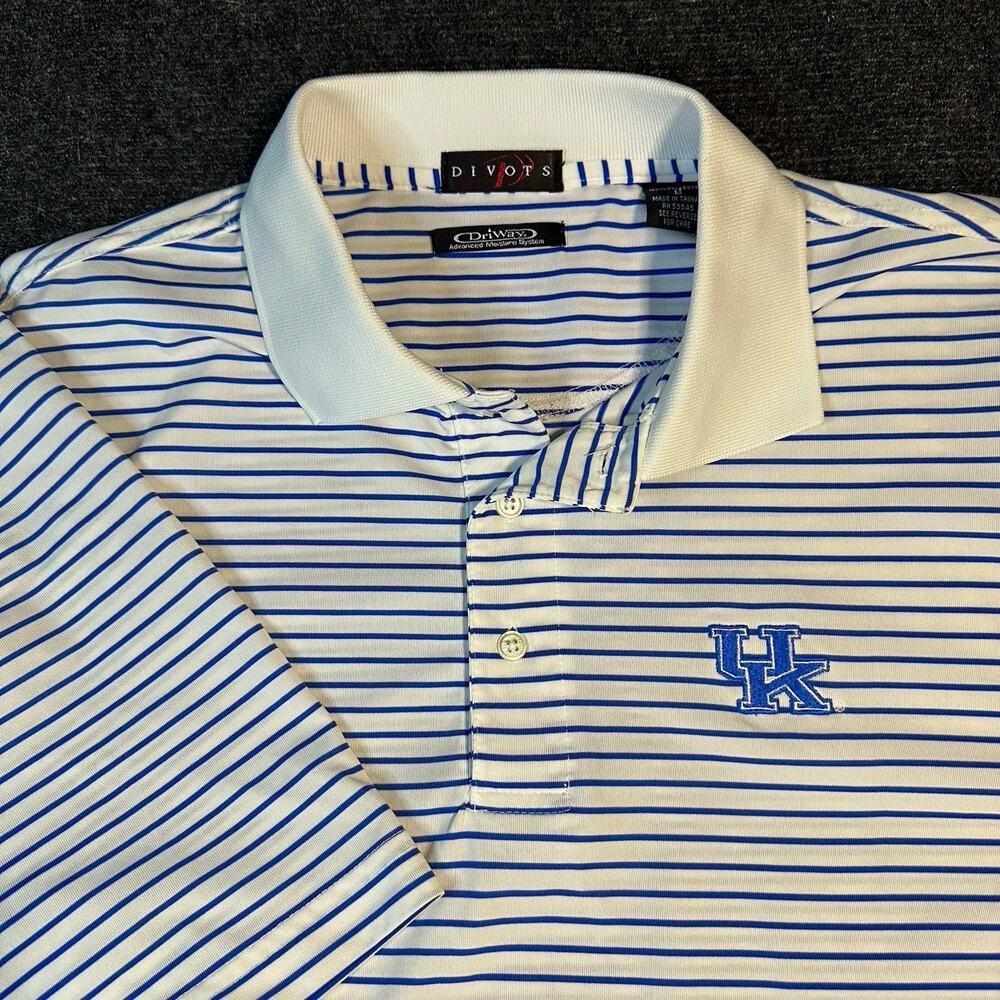 Divots DriWay Mens Large Polo Shirt Kentucky Wildcats Blue White Striped